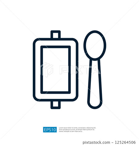Minimalist Icon of a Rolling Pin and Spoon for Cooking and Baking Preparation in a Clean Graphic Design 125264506
