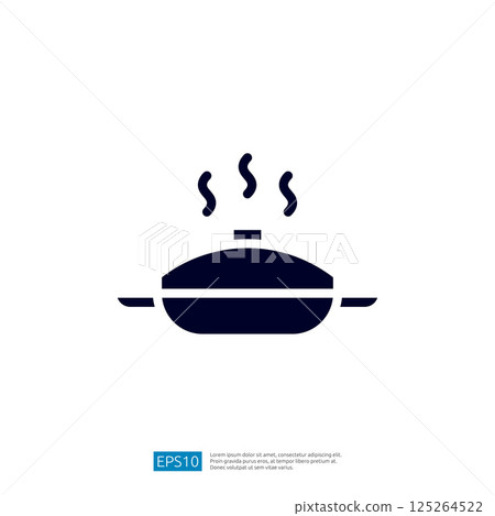 Icon of a Hot Steaming Cooking Pan with Lid and Aroma Rising in a Minimalist Kitchen Environment 125264522