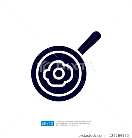 Cooking Icon of a Frying Pan with an Egg in the Center Displaying the Art of Culinary Preparation for Breakfast 125264523