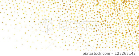 Golden star confetti background. Gold dotted sparkle glitter pattern. Yellow orange sparks wallpaper. Celebration Christmas, New Year, birthday, wedding party decoration backdrop. Vector overlay 125265142