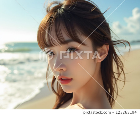 Woman gazing at the beach 125265194