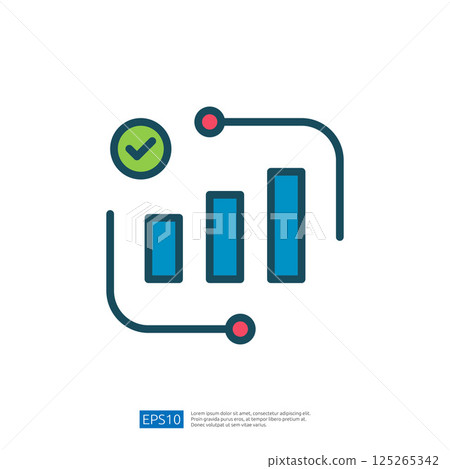 Data Analyst Icon Representing Growth and Success with Graph Chart and Checkmark in Digital Visualization Style 125265342