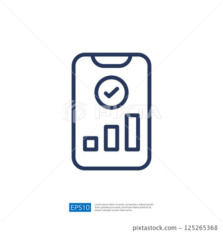 Data Analysis Report Icon Featuring Graph, Checkmark, and Bar Chart on a Smartphone Screen for Business Insights 125265368