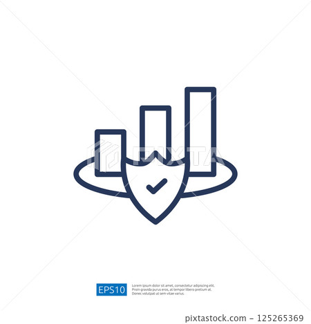 Data Analyst Icon Featuring Bar Graphs in a Shield Symbolizing Business Growth and Financial Security with Analytical Insights 125265369