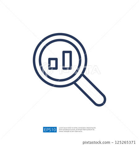 Magnifying Glass Icon Over Bar Graph Representing Data Analysis for Business Performance Evaluation and Growth Improvement 125265371
