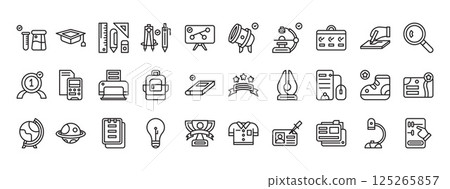 Diverse Educational Icons Representing Learning Concepts and Tools for Academic Success and Knowledge Acquisition 125265857