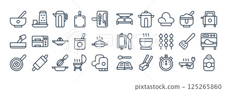 Graphic Icons of Various Cooking Utensils and Ingredients for Culinary Arts and Mealtime Preparation 125265860