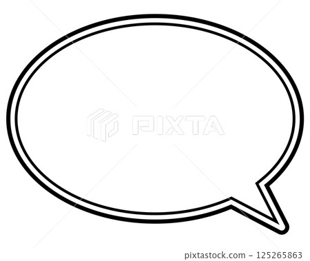 Simple black and white double line speech bubble, round, right facing 03 125265863