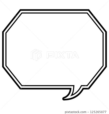 A simple black and white double-lined speech bubble, octagonal with corners, facing right 02 125265877