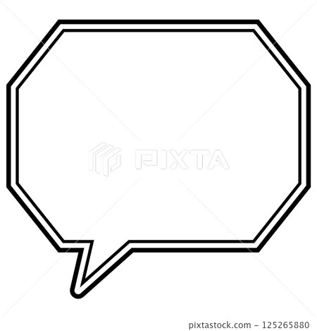 A simple black and white double-lined speech bubble, octagonal with corners, facing left 03 125265880
