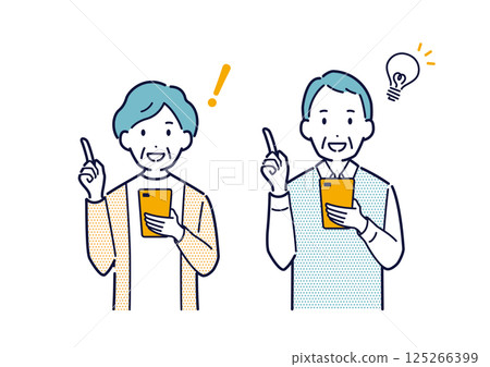 Illustration of an elderly person giving directions with a smartphone 125266399
