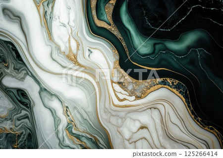 Ai generated Marble gray green white golden texture background creating fluid art 125266414