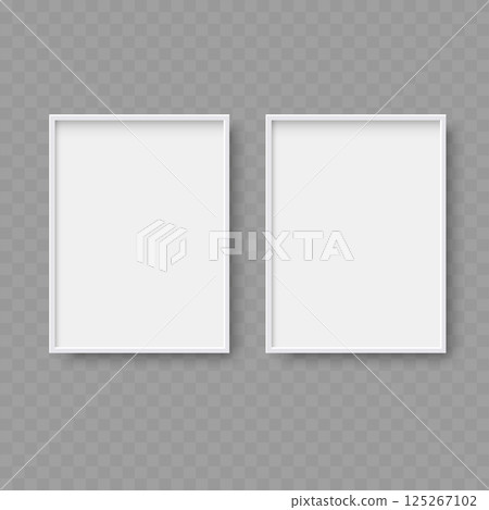 Empty White Frame Mockup with Shadow on Transparent Background - Vector 125267102