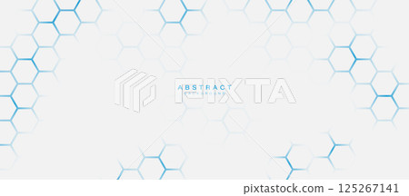 Abstract Blue Hexagon Network Pattern on White Background 125267141