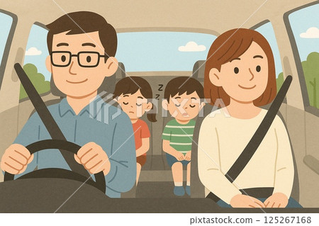 Illustration of a family traveling by car 125267168