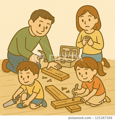 Illustration of a family doing DIY 125267169