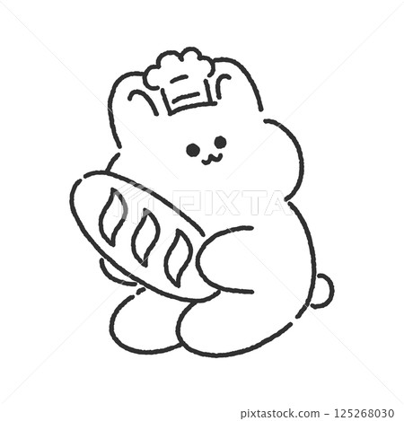 Rabbit holding bread line drawing 125268030