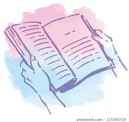 Illustration of a scene where a person is reading a book. Hands and books. Watercolor style vector illustration material. 125268728