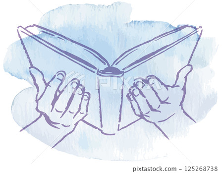 Illustration of a scene where a person is reading a book. Hands and books. Watercolor style vector illustration material. Illustration of a scene where a person is reading a book. Hands and books. Watercolor style vector illustration material. 125268738