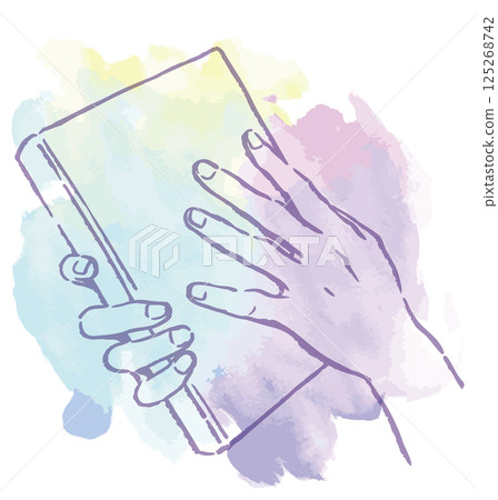 一手拿著一本書的插圖。水彩風格向量插圖素材。 125268742