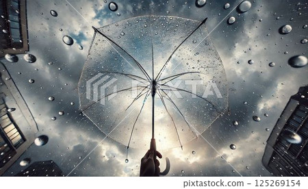 Art of the sky and drops seen through an umbrella 125269154