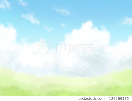 有草地、藍天和雲彩的風景 125269185
