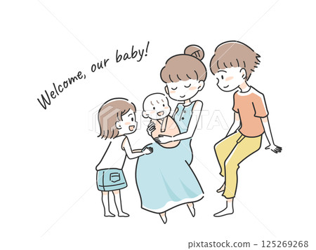 Family with a newborn baby Dad, mom, daughter and baby 125269268