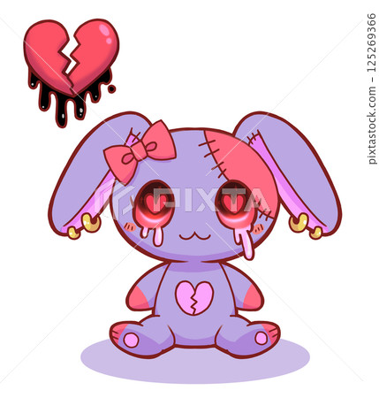 Purple lop-eared rabbit with hearts 125269366