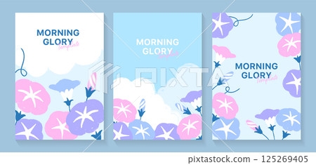 Set 2 of poster templates with morning glory illustrations in a rough style Set 2 of poster templates with morning glory illustrations in a rough style 125269405