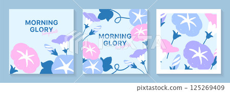 Banner template set 2 with a rough-looking morning glory illustration 125269409