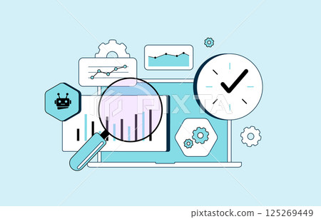 Digital marketing dashboard with real-time analytics, performance tracking, automated reports, and AI-driven insights to boost SEO strategy, conversion rates and online visibility vector illustration 125269449