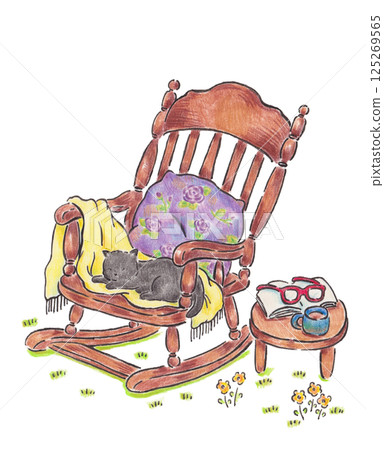 搖椅和黑貓插圖 搖椅和黑貓插圖 125269565