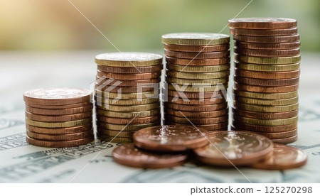 Money growth Saving money coin stacks Money growth Saving money coin stacks 125270298