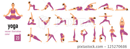 瑜珈姿勢插圖設定顏色 125270686