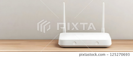 sleek web router sits on wooden surface, providing seamless connectivity for all your devices in modern home environment 125270693