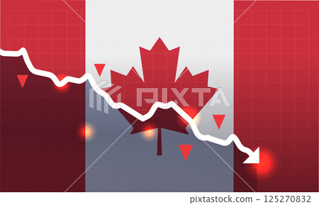 Canada flag trade war tariffs war economic decline downward graph red arrows financial crisis concept abstract background 125270832
