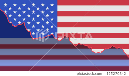 USA flag trade war tariffs war concept economic decline red downward graph abstract finance crisis background banner 125270842