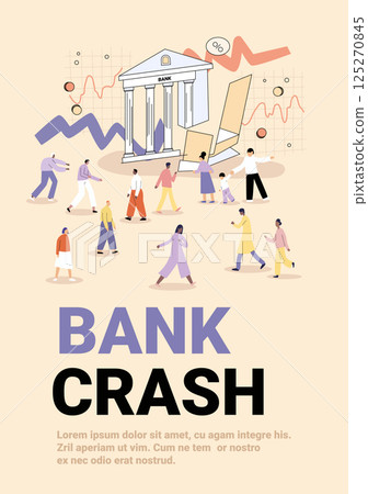 Bank crash economic crisis people panic falling bank building financial charts crowd diverse pedestrians pastel colors website banner 125270845