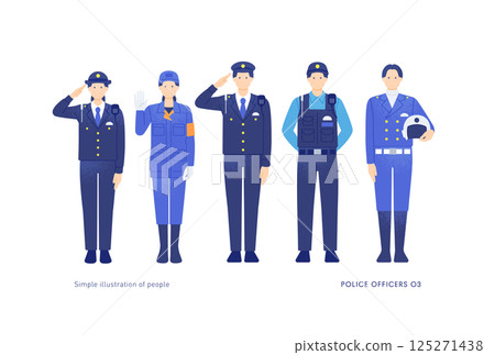 戴著帽子或頭盔的警察的插圖。一名警察的全身向量插圖。 125271438