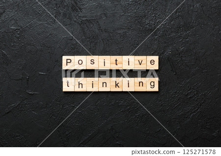 positive thinking word written on wood block. positive thinking text on table, concept 125271578
