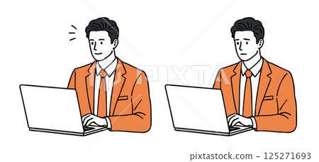 Illustration set of a suit office worker working on a laptop Illustration set of a suit office worker working on a laptop 125271693