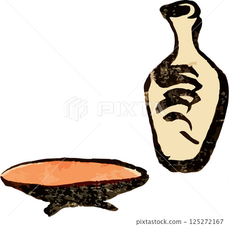 Sake bottle and sake cup illustration 125272167