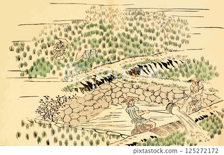 Edo rice farming scene illustration material 3 125272172
