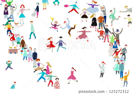 Hand-drawn illustration: People gathering in a queue Hand-drawn illustration: People gathering in a queue 125272312