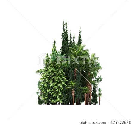 group of trees isolated on a transparent background, forest, sketch, outline illustration, cg render 125272688