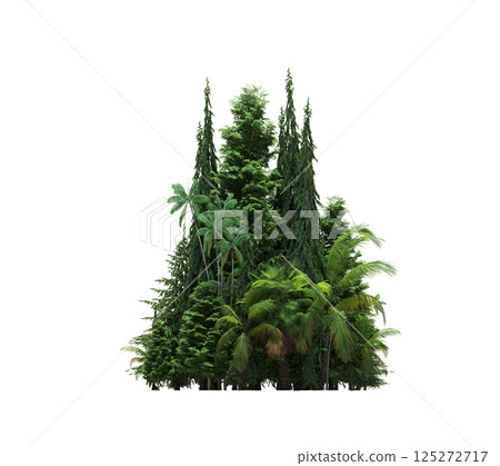 group of trees isolated on a transparent background, forest, sketch, outline illustration, cg render 125272717