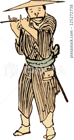 一幅隨意繪製的圖畫，畫中一名男子正在吹笛 125272738