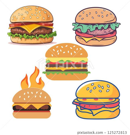 卡通汉堡美食插画素材 卡通汉堡美食插画素材 125272813