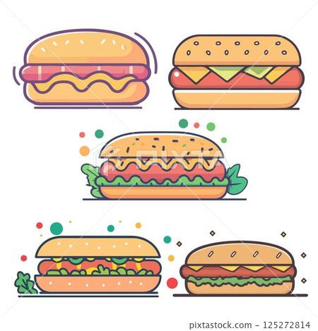 卡通热狗美食插画素材 125272814