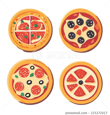 卡通披萨美食插画素材 125272817